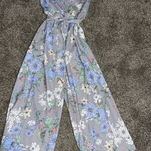 Floral Print Jumpsuit in Gray and Blue